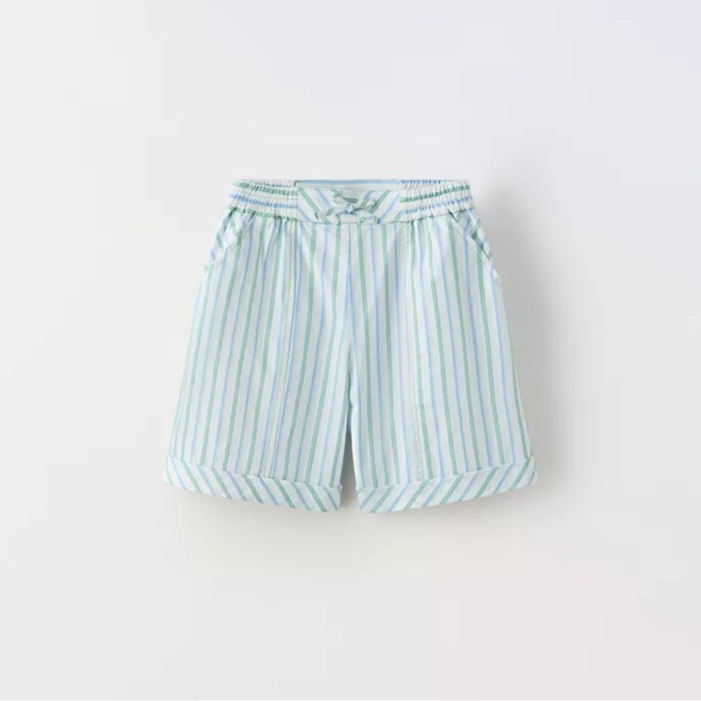 NWT Zara Kids Striped Bermuda Shorts with Blue and Green Accents- Size 11-12Y